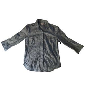 👕Jaclyn Smith Satin Turqoise Flair Full Sleeve Button Down Top (Size L) NWT👕